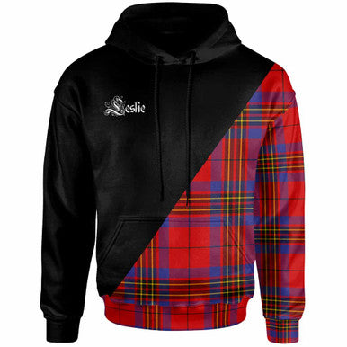 Scottish Leslie Clan Crest Tartan Hoodie - Military Logo Front Side Tartan Plaid