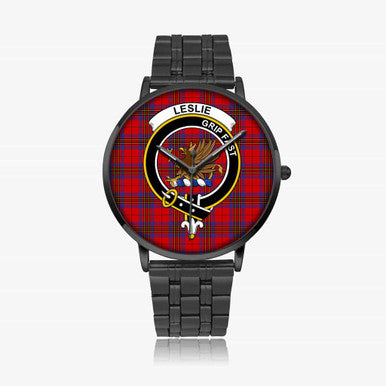 Scottish Leslie Clan Crest Tartan Instafamous Steel Quartz Watches Tartan Plaid Black 1