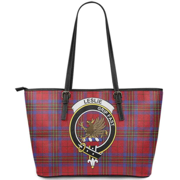 Scottish Leslie Clan Crest Tartan Leather Tote Tartan Plaid
