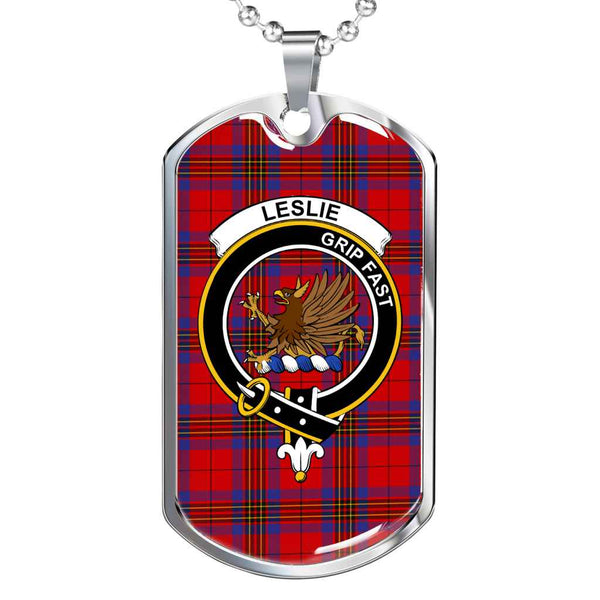 Scottish Leslie Clan Crest Tartan Military Dog Tag Necklace Tartan Plaid 1