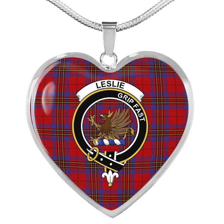 Scottish Leslie Clan Crest Tartan Necklace Heart Tartan Plaid 1