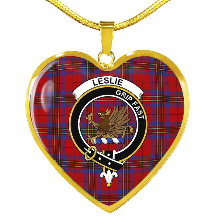 Scottish Leslie Clan Crest Tartan Necklace Heart Tartan Plaid 2