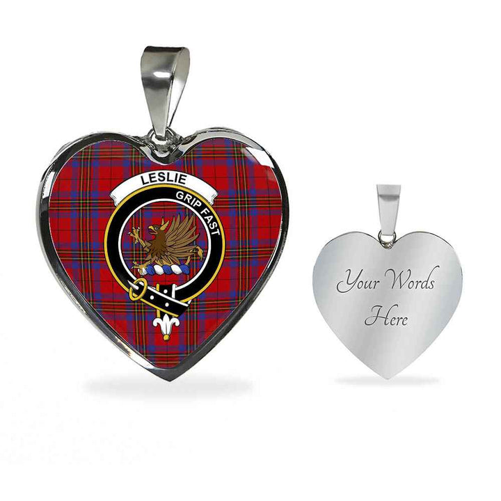 Scottish Leslie Clan Crest Tartan Necklace Heart Tartan Plaid 3