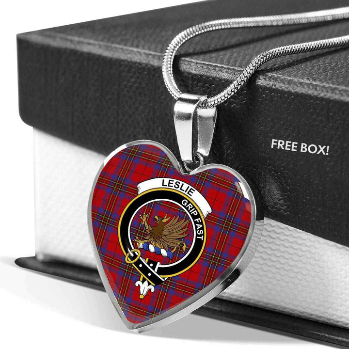 Scottish Leslie Clan Crest Tartan Necklace Heart Tartan Plaid 5