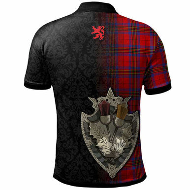 Scottish Leslie Clan Crest Tartan Polo Shirt - Half Thistle Flowers Celtic Design Back Side Tartan Plaid
