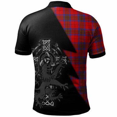 Scottish Leslie Clan Crest Tartan Polo Shirt - Lion Rampant Celtic Cross Flash Style Back Side Tartan Plaid