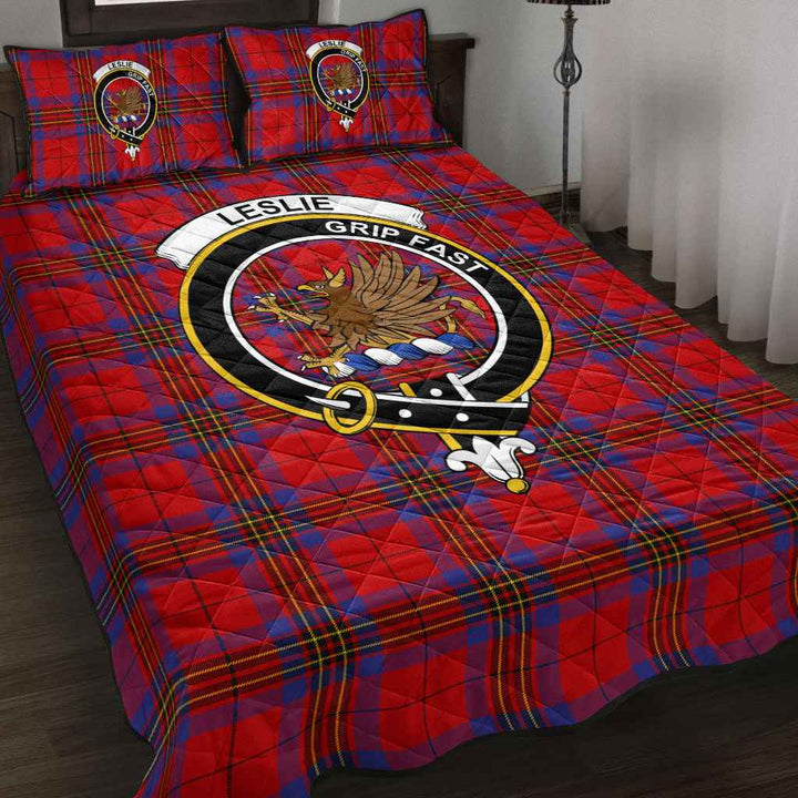 Scottish Leslie Clan Crest Tartan Quilt Bed Set Tartan Plaid 2