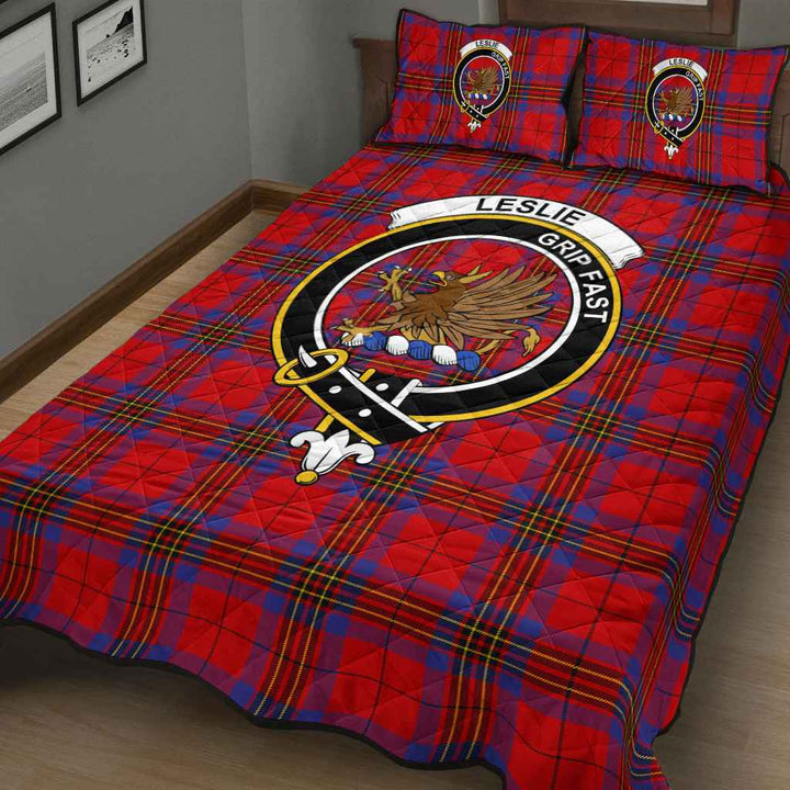 Scottish Leslie Clan Crest Tartan Quilt Bed Set Tartan Plaid 3