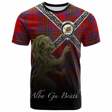 Scottish Leslie Clan Crest Tartan T-Shirt - Celtic With Scotland Lion Front Side Tartan Plaid