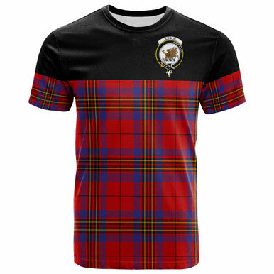 Scottish Leslie Clan Crest Tartan T-Shirt - Horizontal Style Front Side Tartan Plaid