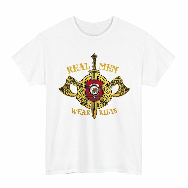 Scottish Leslie Clan Crest Tartan T-Shirt Real Men Wear Kilts Tartan Plaid White Color