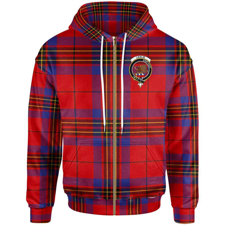 Scottish Leslie Clan Crest Tartan Hoodie Zip Tartan Plaid