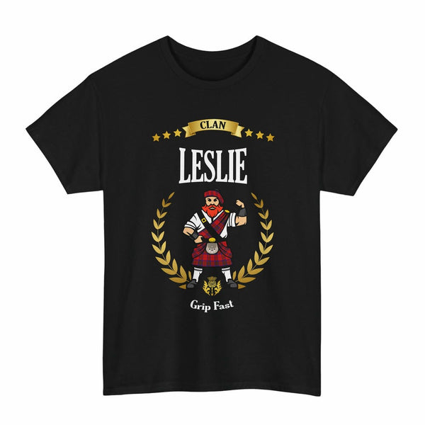 Scottish Leslie Clan Tartan T-Shirt - Motto Scotsman Tartan Plaid Black Color