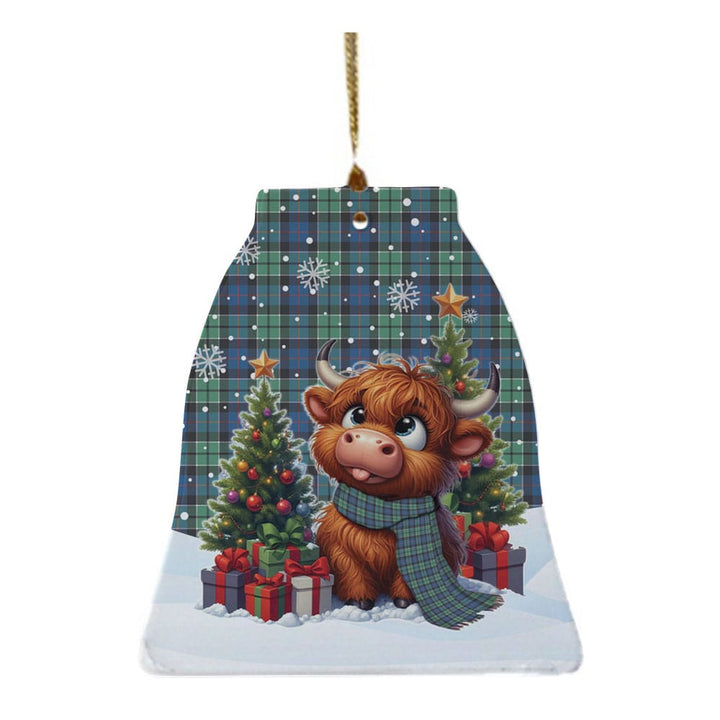 Scottish Leslie Hunting Ancient Clan Tartan Ceramic Ornament Cute Highland Cow Christmas Bell Style Tartan Plaid