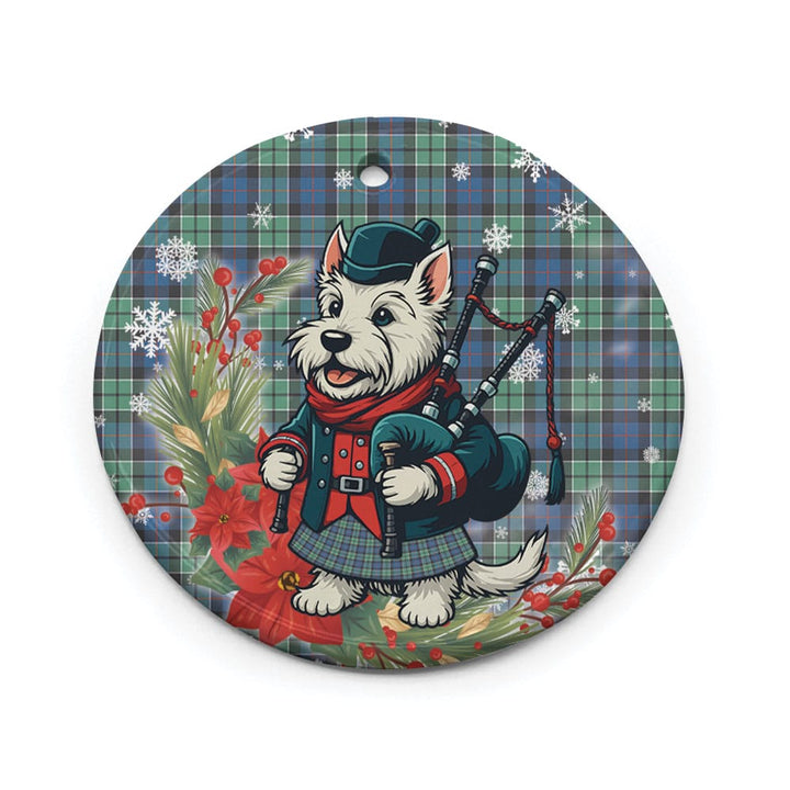 Scottish Leslie Hunting Ancient Clan Tartan Ceramic Ornament Cute Scottish Terrier Dog Circle Style Tartan Plaid