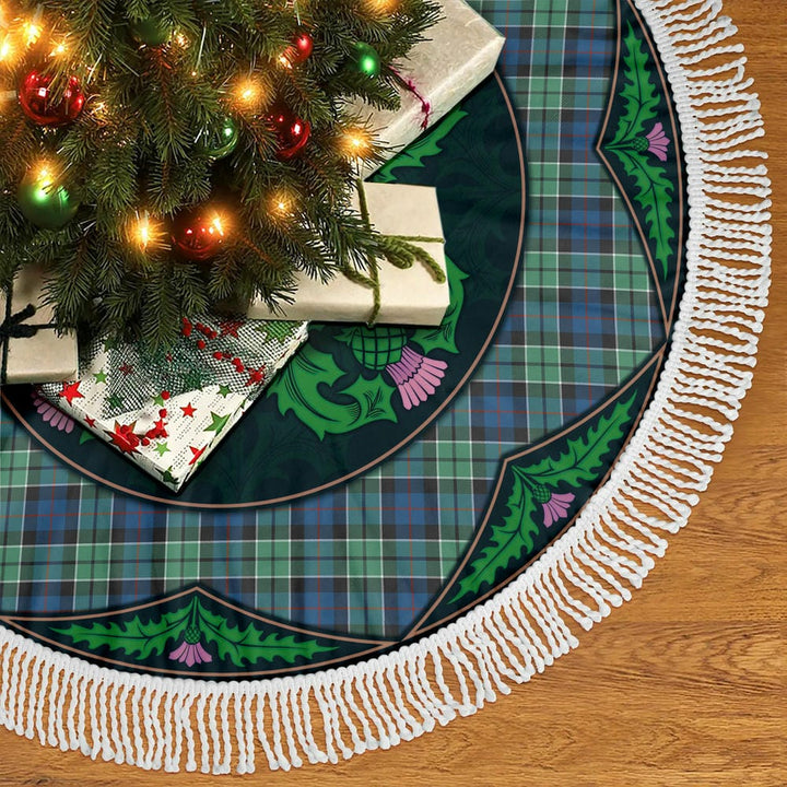 Scottish Leslie Hunting Ancient Clan Tartan Christmas Tree Skirt Old Scottish Thistle Flower Tassels Tartan Plaid 2