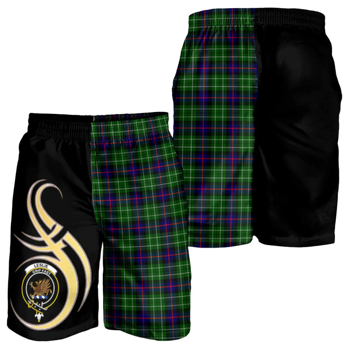 Scottish Leslie Hunting Clan Crest Tartan Believe in Me Men's Shorts