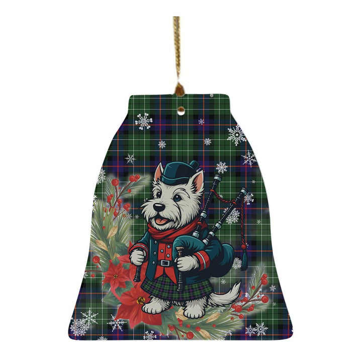Scottish Leslie Hunting Clan Tartan Ceramic Ornament Cute Scottish Terrier Dog Bell Style Tartan Plaid