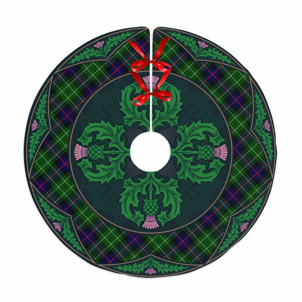 Scottish Leslie Hunting Clan Tartan Christmas Tree Skirt Old Scottish Thistle Flower No Tassels Tartan Plaid 1