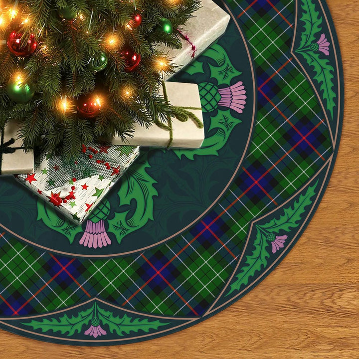 Scottish Leslie Hunting Clan Tartan Christmas Tree Skirt Old Scottish Thistle Flower No Tassels Tartan Plaid 2