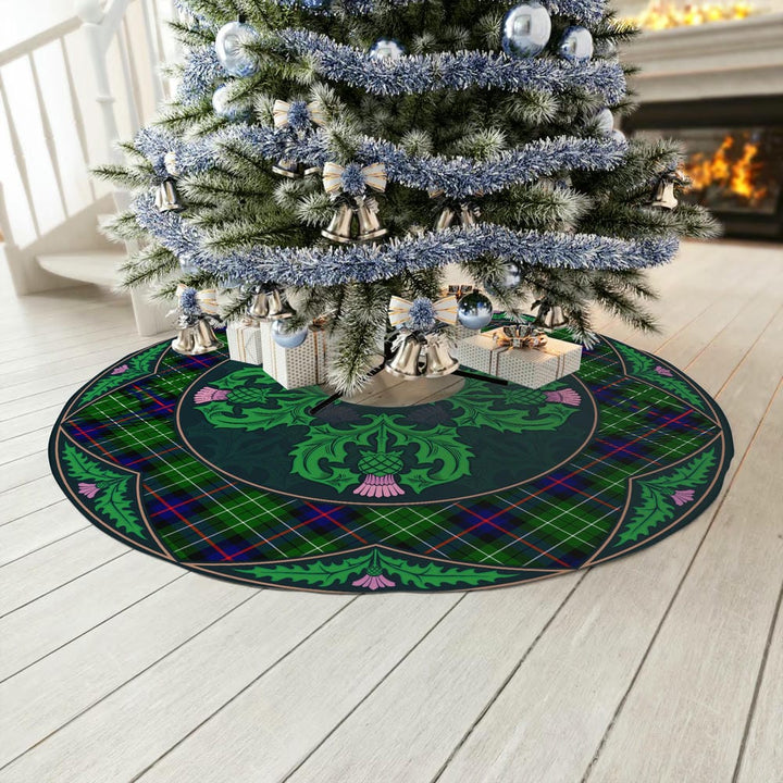 Scottish Leslie Hunting Clan Tartan Christmas Tree Skirt Old Scottish Thistle Flower No Tassels Tartan Plaid 3