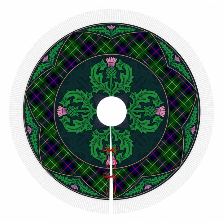 Scottish Leslie Hunting Clan Tartan Christmas Tree Skirt Old Scottish Thistle Flower Tassels Tartan Plaid 1