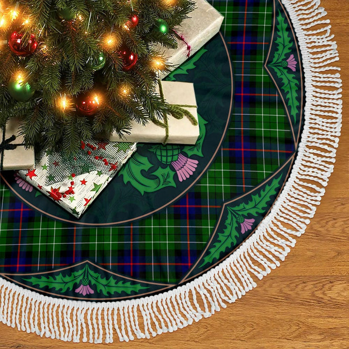 Scottish Leslie Hunting Clan Tartan Christmas Tree Skirt Old Scottish Thistle Flower Tassels Tartan Plaid 2