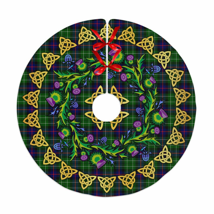 Scottish Leslie Hunting Clan Tartan Thistle Celtic Knot Christmas Tree Skirt No Tassels Tartan Plaid 1