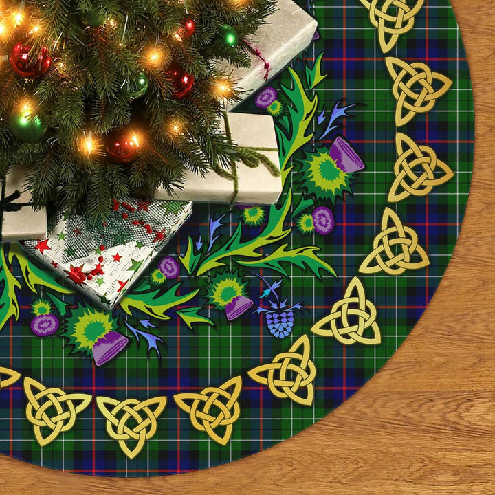 Scottish Leslie Hunting Clan Tartan Thistle Celtic Knot Christmas Tree Skirt No Tassels Tartan Plaid 2