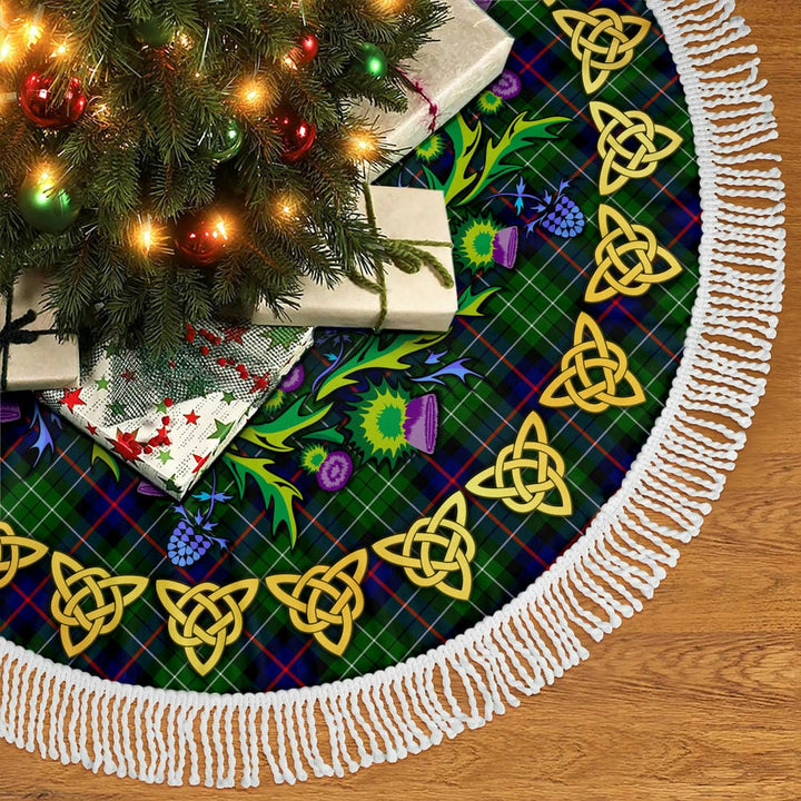 Scottish Leslie Hunting Clan Tartan Thistle Celtic Knot Christmas Tree Skirt Tassels Tartan Plaid 2