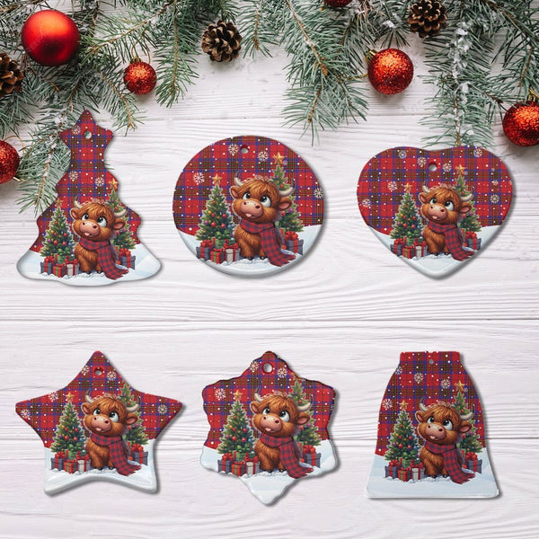 Scottish Leslie Modern Clan Tartan Ceramic Ornament Cute Highland Cow Christmas All Style Tartan Plaid