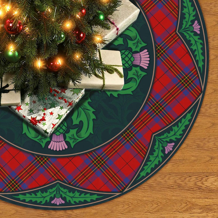 Scottish Leslie Modern Clan Tartan Christmas Tree Skirt Old Scottish Thistle Flower No Tassels Tartan Plaid 2