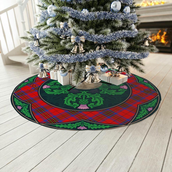 Scottish Leslie Modern Clan Tartan Christmas Tree Skirt Old Scottish Thistle Flower No Tassels Tartan Plaid 3