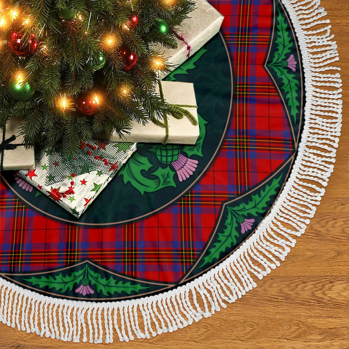 Scottish Leslie Modern Clan Tartan Christmas Tree Skirt Old Scottish Thistle Flower Tassels Tartan Plaid 2