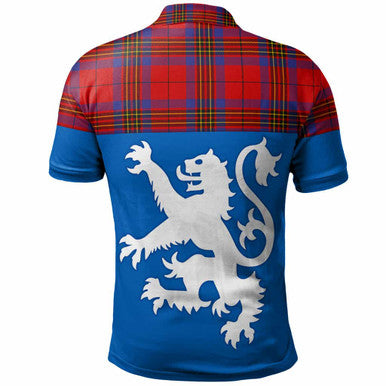 Scottish Leslie Modern Clan Tartan Polo Shirt - Lion Rampant of Scotland With Flag Back Side Tartan Plaid