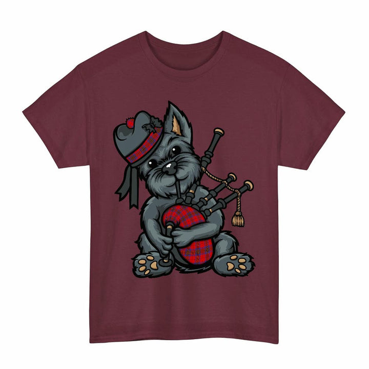 Scottish Leslie Modern Clan Tartan Terrier Bagpipes T-Shirt Tartan Plaid Maroon Color