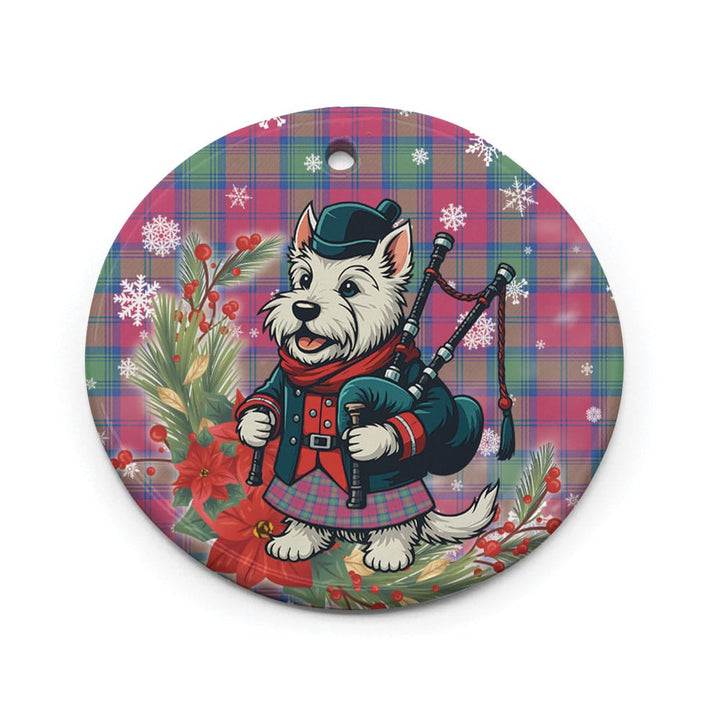 Scottish Lindsay Ancient Clan Tartan Ceramic Ornament Cute Scottish Terrier Dog Circle Style Tartan Plaid