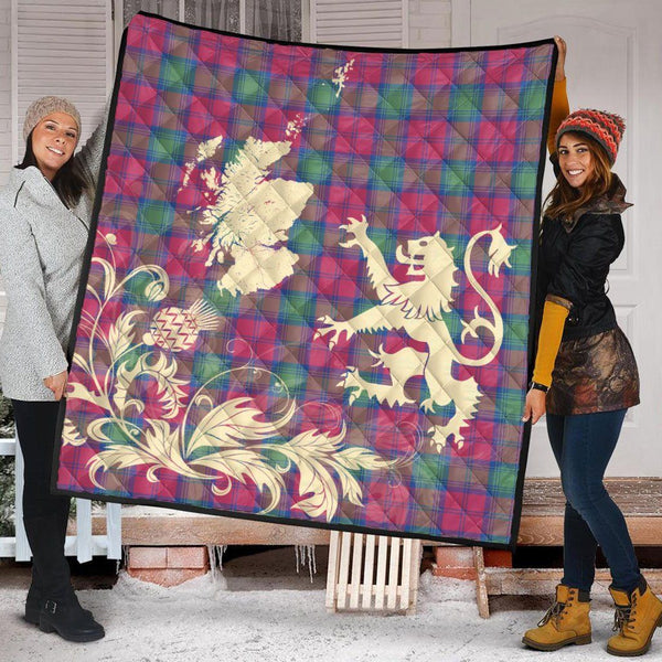 Scottish Lindsay Ancient Clan Tartan Quilt Rampant Lion with Thistle Tartan Plaid 2