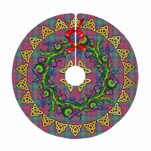 Scottish Lindsay Ancient Clan Tartan Thistle Celtic Knot Christmas Tree Skirt No Tassels Tartan Plaid 1