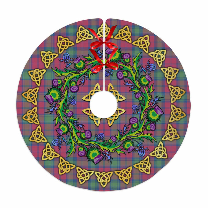 Scottish Lindsay Ancient Clan Tartan Thistle Celtic Knot Christmas Tree Skirt No Tassels Tartan Plaid 1
