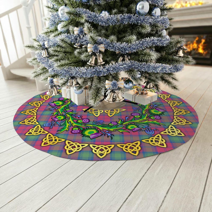 Scottish Lindsay Ancient Clan Tartan Thistle Celtic Knot Christmas Tree Skirt No Tassels Tartan Plaid 3