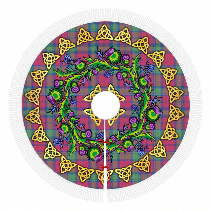 Scottish Lindsay Ancient Clan Tartan Thistle Celtic Knot Christmas Tree Skirt Tassels Tartan Plaid 1