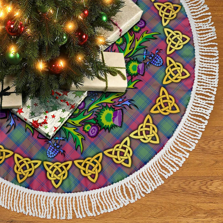 Scottish Lindsay Ancient Clan Tartan Thistle Celtic Knot Christmas Tree Skirt Tassels Tartan Plaid 2