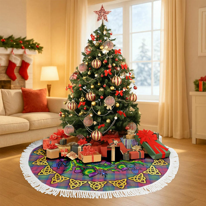 Scottish Lindsay Ancient Clan Tartan Thistle Celtic Knot Christmas Tree Skirt Tassels Tartan Plaid 3