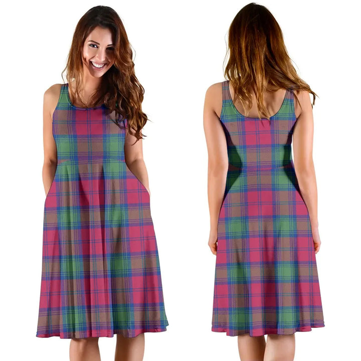 Scottish Lindsay Ancient Clan Tartan Women Midi Dress
