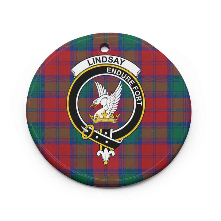 Scottish Lindsay Clan Crest Tartan Ceramic Ornament Circle Shape Tartan Plaid