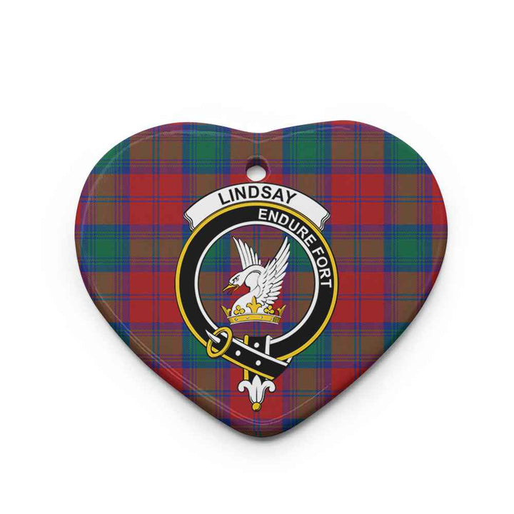 Scottish Lindsay Clan Crest Tartan Ceramic Ornament Heart Shape Tartan Plaid