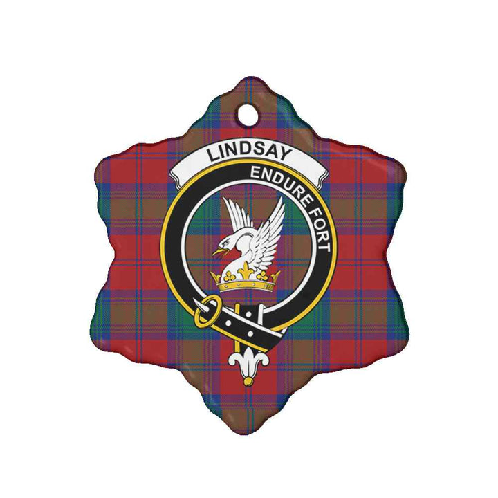 Scottish Lindsay Clan Crest Tartan Ceramic Ornament Snow Flake Shape Tartan Plaid