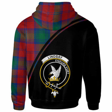 Scottish Lindsay Clan Crest Tartan Curve Hoodie Back Side Tartan Plaid