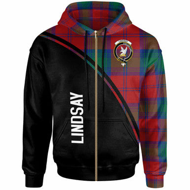 Scottish Lindsay Clan Crest Tartan Curve Hoodie Zip-up Tartan Plaid